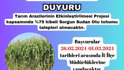 KÜTAHYA’DA ÜRETİCİLERE YÜZDE 75 HİBELİ SORGUN SUDAN OTU TOHUMU DAĞITILACAK