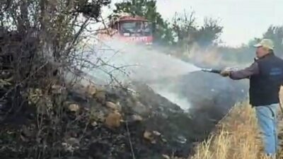 EMET’TE ELEKTRİK DİREĞİNE DÜŞEN YILDIRIM ANIZ YANGININA NEDEN OLDU