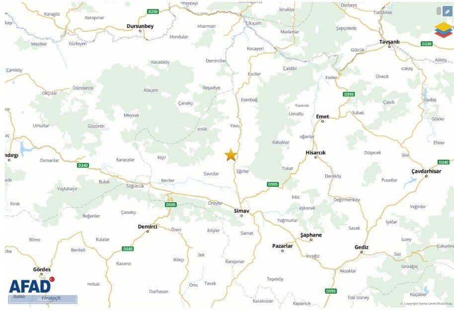 KÜTAHYA, – KÜTAHYA’nın Simav ilçesinde Richter ölçeğine göre, 4 büyüklüğünde