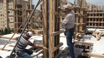 Kütahya’da inşaat işçileri, sıcak havaya rağmen zorlu mesailerini sürdürüyor. Sıcak