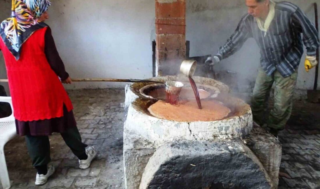 Kütahya’nın Emet ilçesine bağlı Yağcık köyünde eski usulle üzüm pekmezi