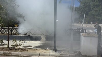 Kütahya’da belediye ekipleri tarafından haşerata karşı yürütülen ilaçlama çalışması, kısa