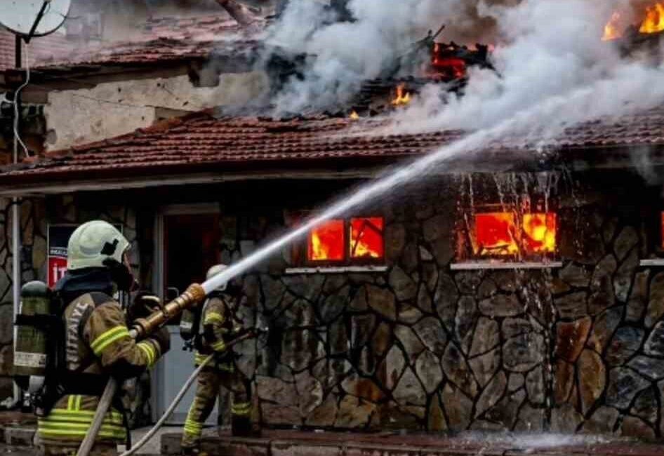 Kütahya’nın Ilıca bölgesinde bulunan tarihi Aslanlı Hamamı’nda çıkan yangın itfaiye